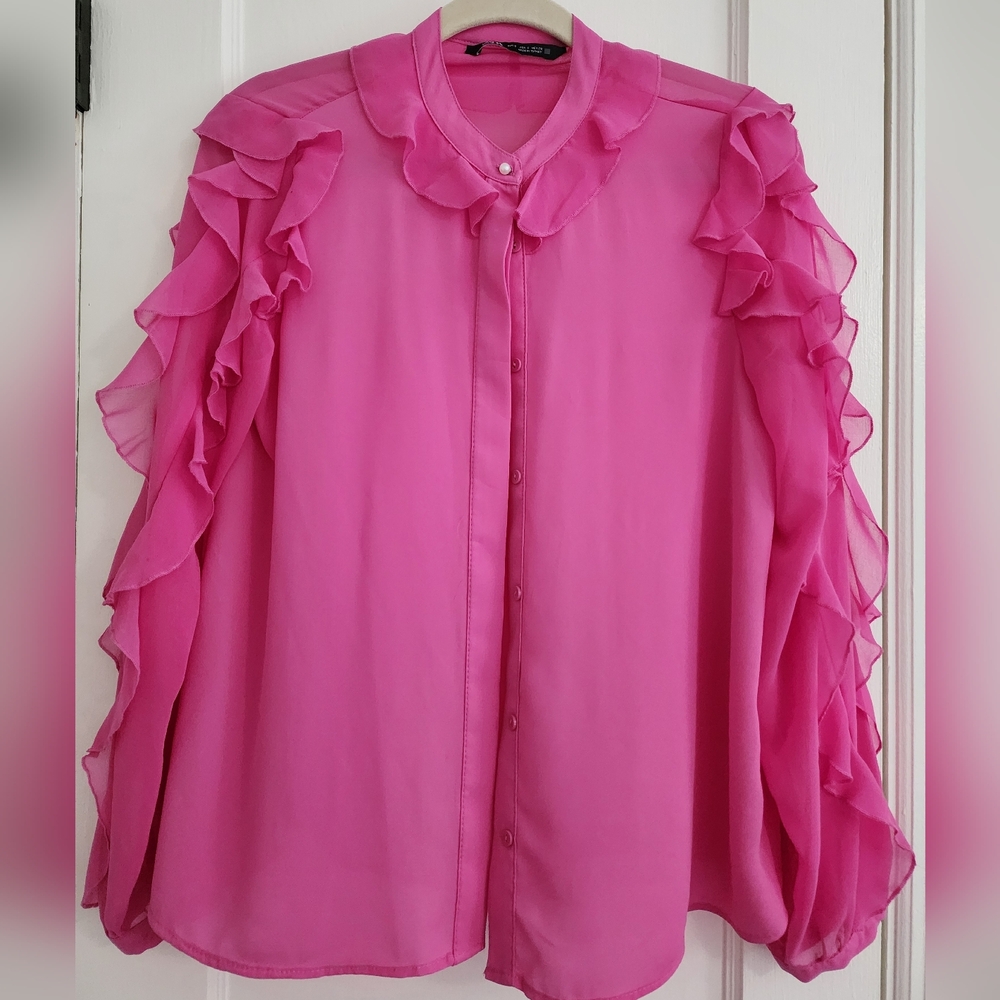 Zara elegant Pink Ruffle Blouse
